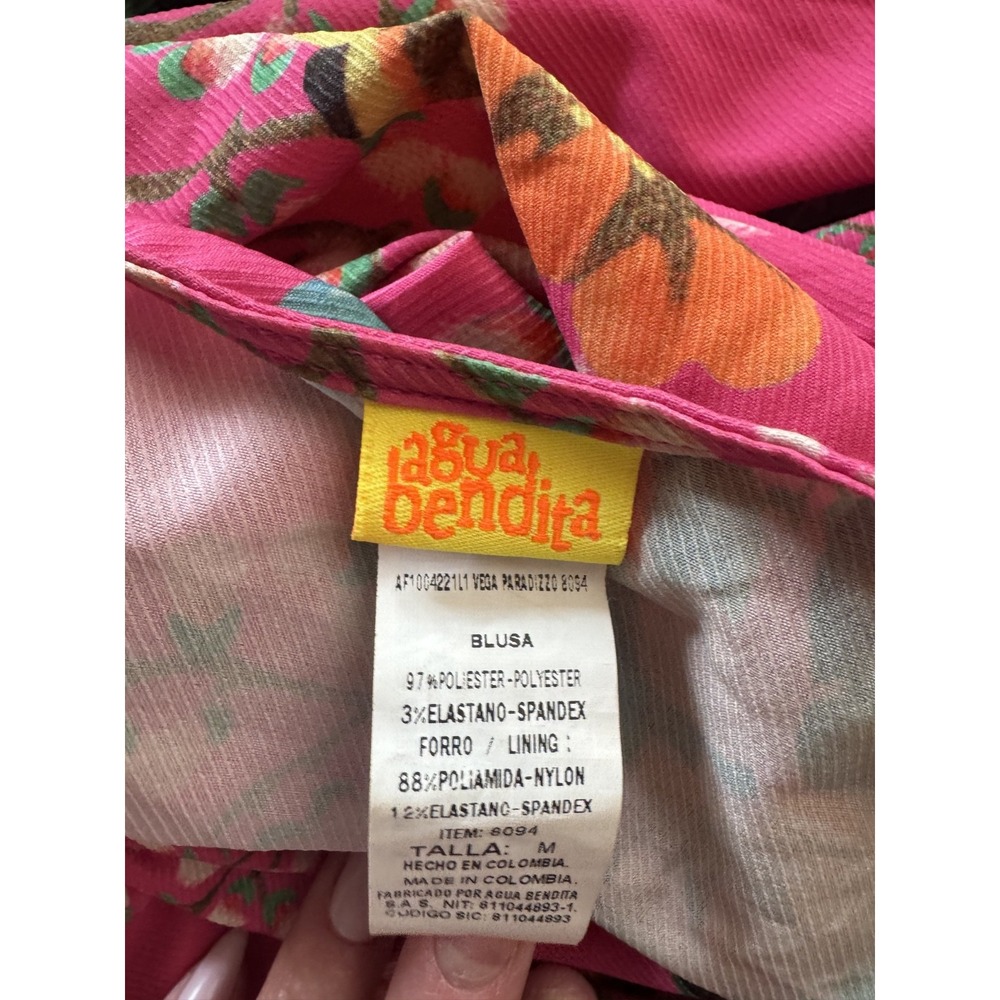 Agua Bendita Pink Floral Tropical Resort Ruffle Skirt and Wrap Top Set Sz M - Picture 4 of 4